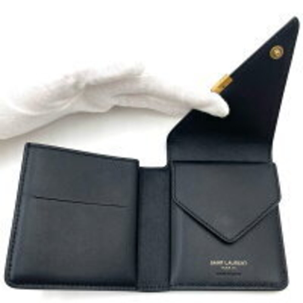 Saint Laurent Paris Jamie Fold Wallet Two Tone Zipper YSL Logo Black - Picture 4 of 7